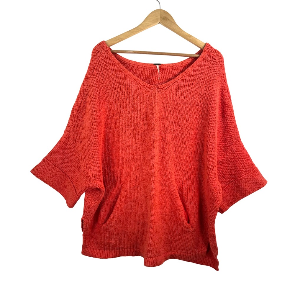 Free People Tropical Orange Boucle oversized‎ drop shoulder sweater sz M